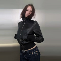 欧美跨境新款复古港风辣妹机车服皮衣短款外套女春秋潮流女士夹克