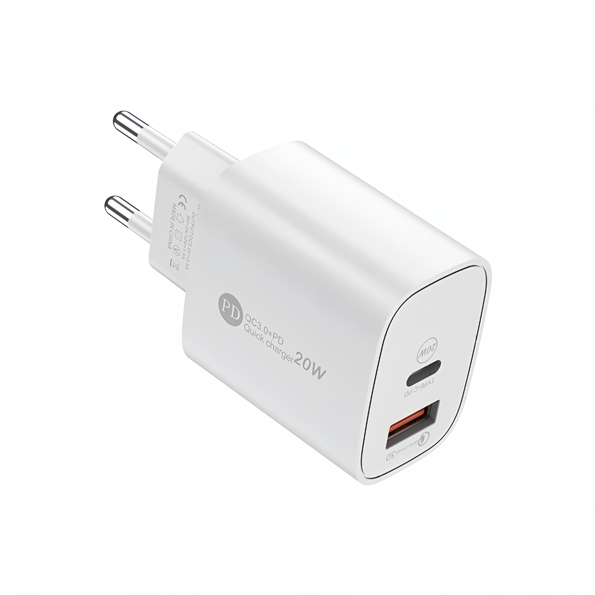Fábrica al por mayor aplicable Apple PD20W QC3.0 estándar europeo/americano cabezal de carga doble puerto A C cargador de teléfono móvil
