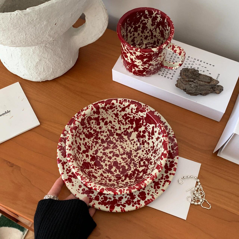 Splash-Ink Enamel Retro Dinner Plate Korean Ins Blogger's Same Style Tableware Set Household Yogurt Salad Bowl Coffee Cup Splash-Ink Enamel Retro Dinner Plate Korean Ins Blogger's Same Style Tableware Set Household Yogurt Salad Bowl Coffee Cup