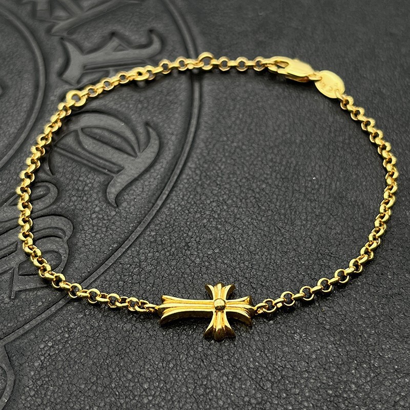 Punk Hip-Hop Thai Silver Plated 22K Gold Cross Bracelet Thin Chain European and American Men and Women Hand Accessories Niche High-End Ins