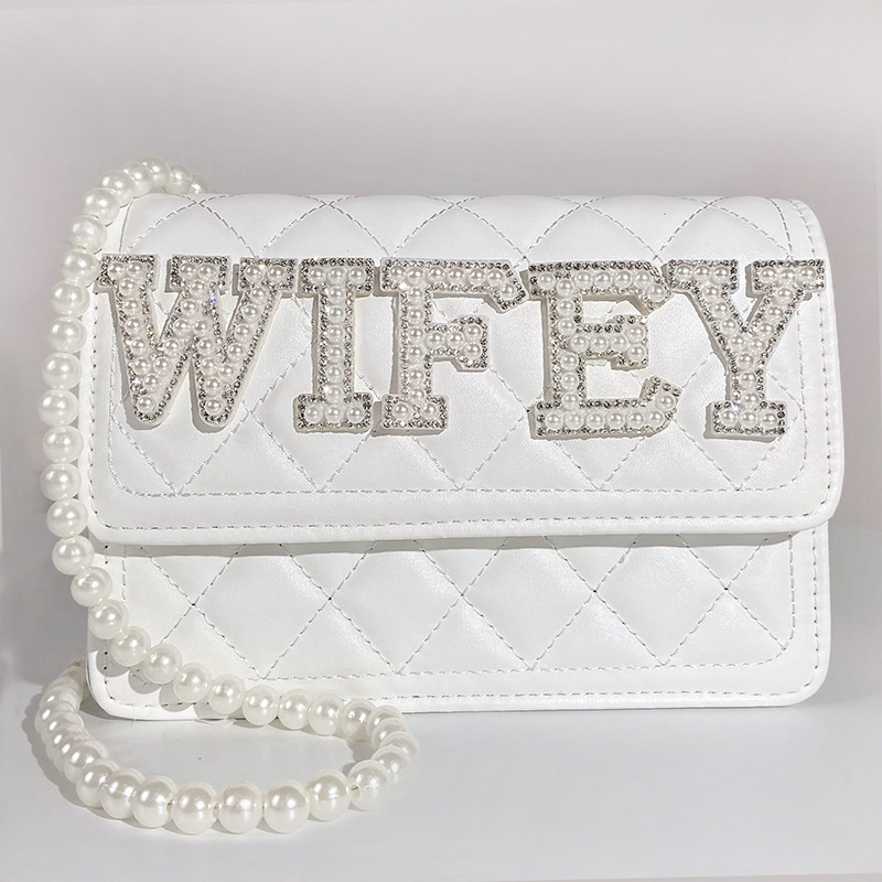 ブライド花嫁用ウェディングパールチェーンクロスボディバッグ WIFEYショルダーバッグ Amazonで人気の女性用バッグ|undefined