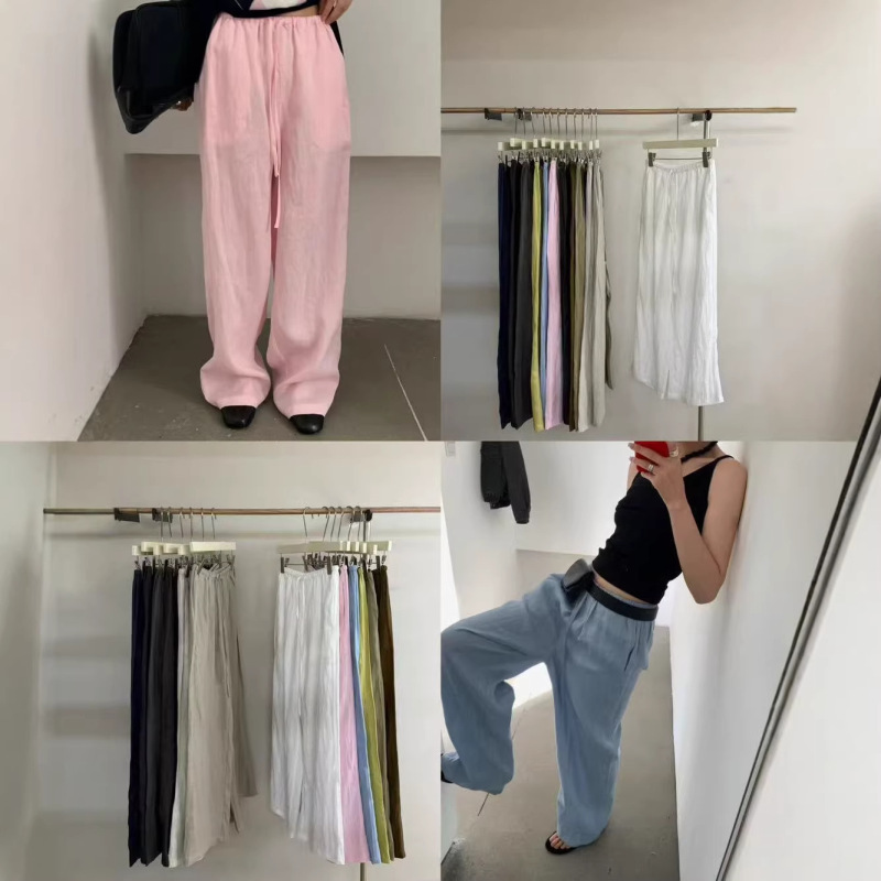 On Line Thirteen Lines Pure Linen Lazy Long Pants Women's Comfortable Elastic Waist Casual Pants 61008