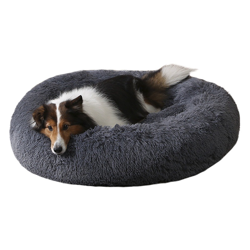 Cama redonda de felpa para perros, gruesa y cálida para el invierno, extraíble y lavable, cama para perros de tamaño grande, cama para gatos tipo donut al por mayor