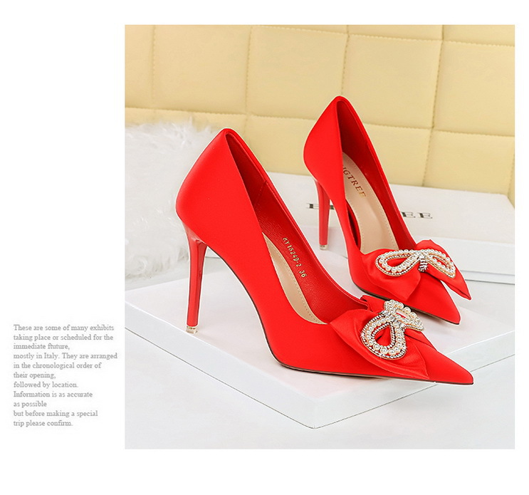 Women's Stiletto Heel Pumps Satin Pointed High Heels With Bow_voghion.com