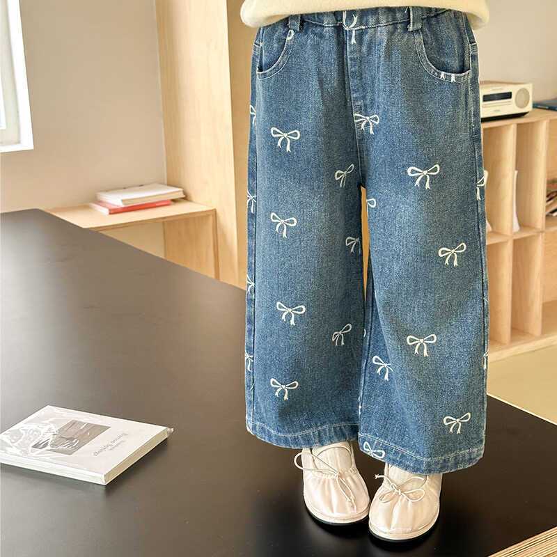 Cross-border girls' jeans 2026 new spring and autumn children's Korean style fashionable pants baby casual straight leg long