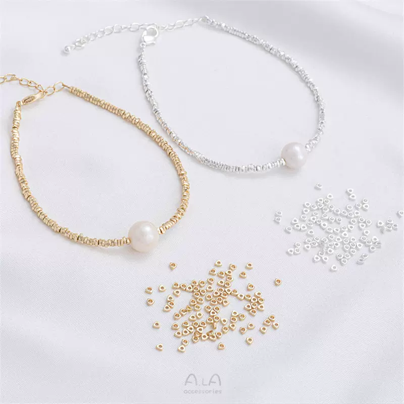 碎银几两14K包金包厚银2mm三角小碎金隔珠碎银子散珠手工手链串珠