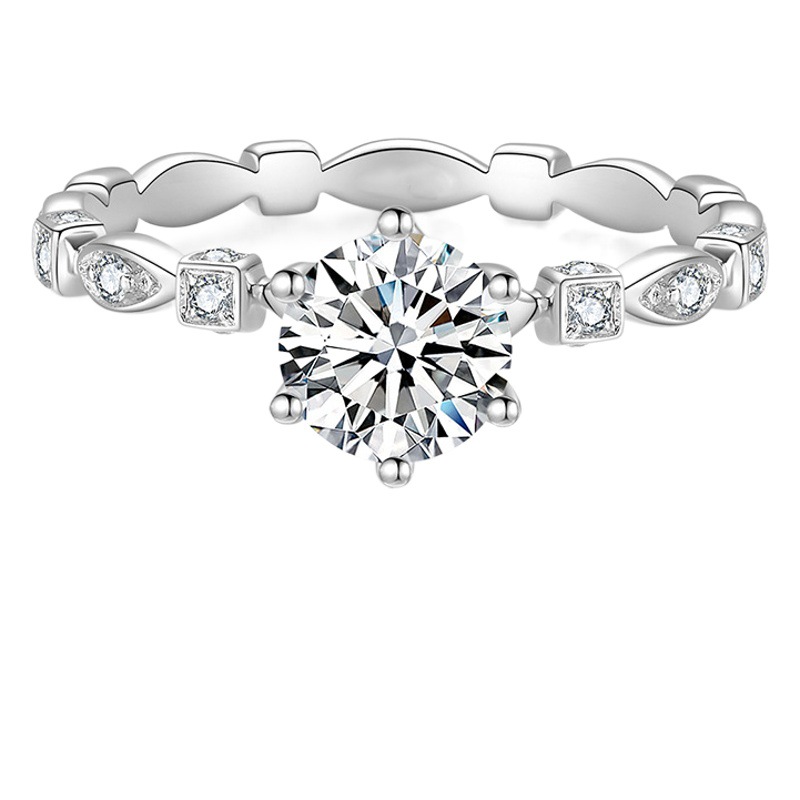 Tik Tok ph&aacute;t trực tiếp mẫu n&oacute;ng giả Mỹ m&agrave;u D v&ograve;ng moissanite mạ pm 950 bạch kim xe ngựa 1 carat nhẫn kim cương