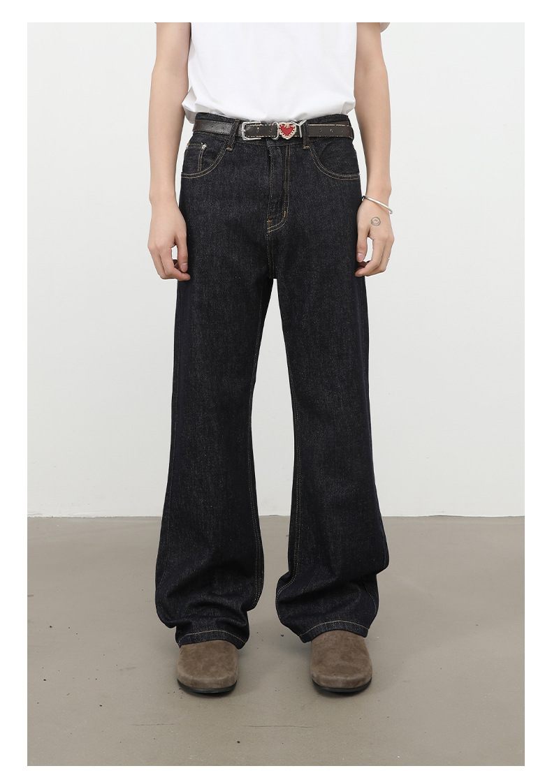 Nirben Denim High Volume Colorfast Raw Denim Jeans For Men Slightly Flared Loose Fit Black Blue_viptrois.com