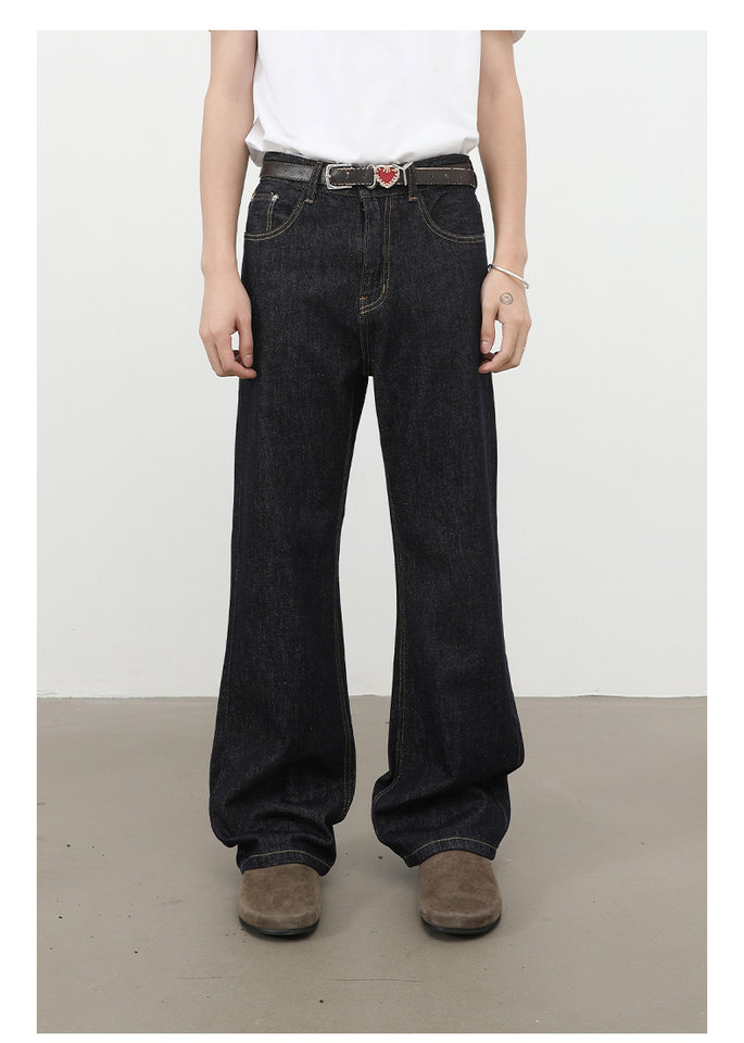 Quần jeans nam dáng suông hơi rộng, ống đứng, lưng giữa, phong cách Hàn Quốc — màu xanh, màu đen chi tiết 4