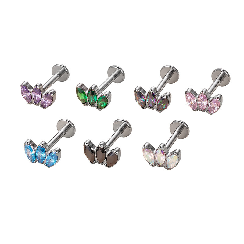 G23 Titanium 3 Marquise Zirconia Crown Lip Nails Ear Cartilage Piercing Earrings Body Jewelry Wholesale Jewelry