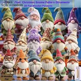 新款18件套平背圣诞侏儒木制装饰品 - 复古多彩人造木侏儒带帽子