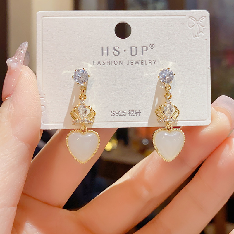 1 Pair Elegant Heart Shape Plating Inlay Alloy Artificial Gemstones Drop Earrings display picture 5