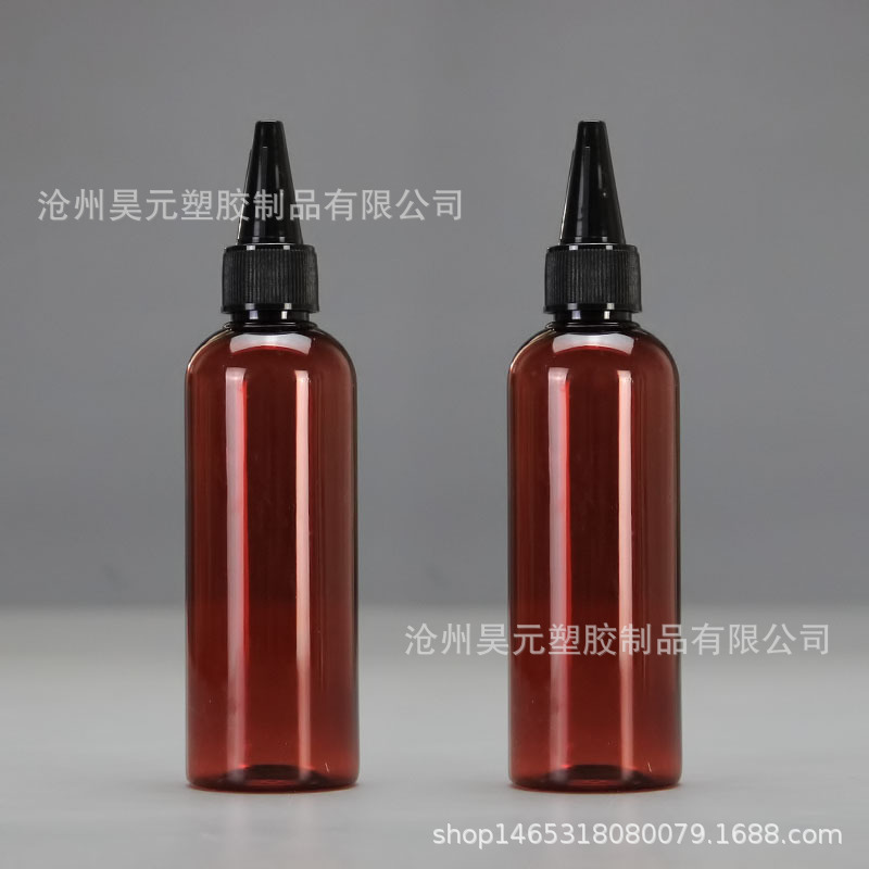 En stock 100mL botella puntiaguda botella de plástico PET transparente botella de boca pequeña botella de boca puntiaguda botella de pigmento pintado