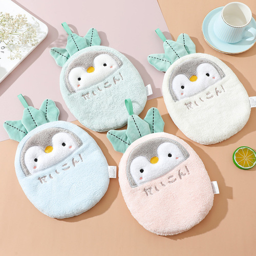 Japanese-style cartoon penguin hand towel hanging, cute double-layered thick and absorbent bathroom and kitchen hand towels