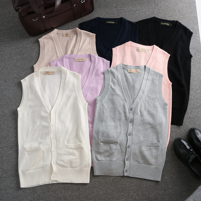 In-Stock Wholesale Japanese Jk Sweaters, Student Cotton Spring and Autumn V-Neck Sleeveless Cardigan Sweaters, One-Piece Drop Shipping In-Stock Wholesale Japanese Jk Sweaters, Student Cotton Spring and Autumn V-Neck Sleeveless Cardigan Sweaters, One-Piece Drop Shipping