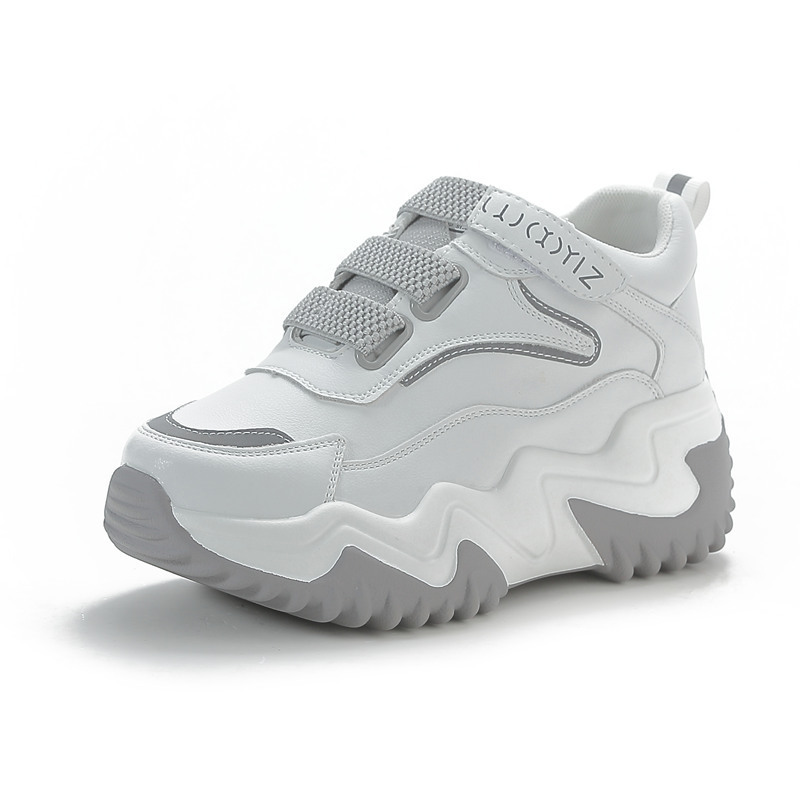 Aumentar la altura de los zapatos de mujer, zapatos casuales de soleas gruesas, otoño y invierno nuevos velcro ligero, zapatos de altura baja, zapatos de muffin transpirables.