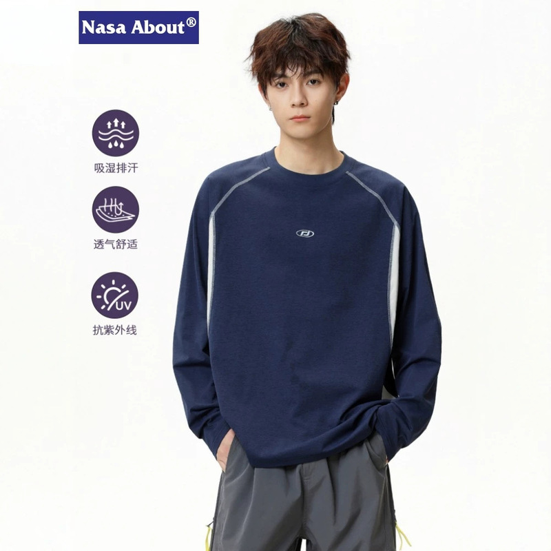 NASA ABOUT color-block quick-drying long-sleeve athletic T-shirt for men, 2026 autumn new collection, outdoor sweat-wicking cycling top NASA ABOUT color-block quick-drying long-sleeve athletic T-shirt for men, 2026 autumn new collection, outdoor sweat-wicking cycling top