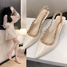 高跟鞋女2025秋季新款裸色尖头铆钉性感单鞋柳丁御姐气质绝美凉鞋