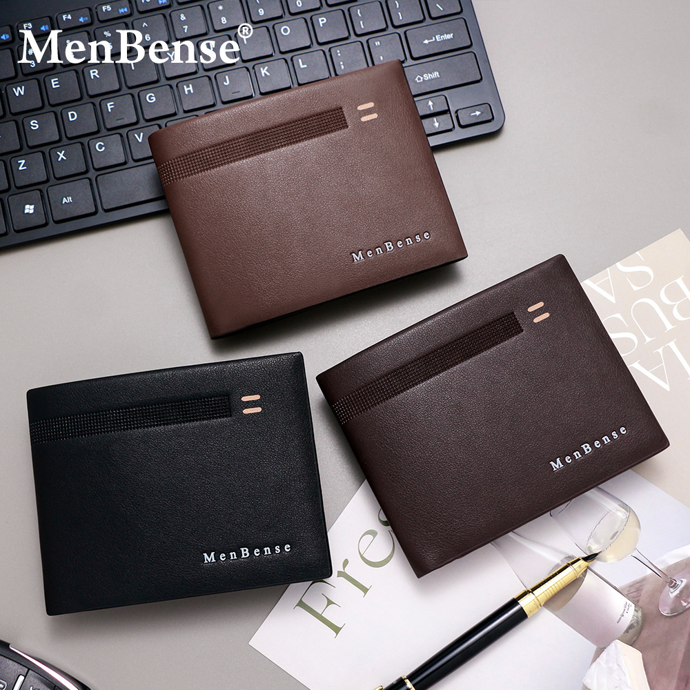 Nuevo tipo transfronterizo de cartera corta para hombres bisagra horizontal línea oscura bolsa de tres plegables cartera para hombres bolsa de cambio clip al por mayor