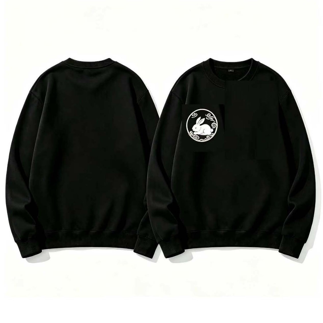 New embroidered crew-neck solid-color unisex 305g fleece sweatshirt, 90% cotton, 10% polyester, black, long sleeves