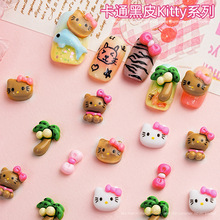 网红KT猫美甲卡通饰品可爱椰树领结DIY穿戴甲树脂美甲钻配饰批发