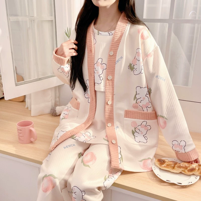 Воздушно-хлопчатобумажная одежда весной и осенью, зимняя пижама утолщена