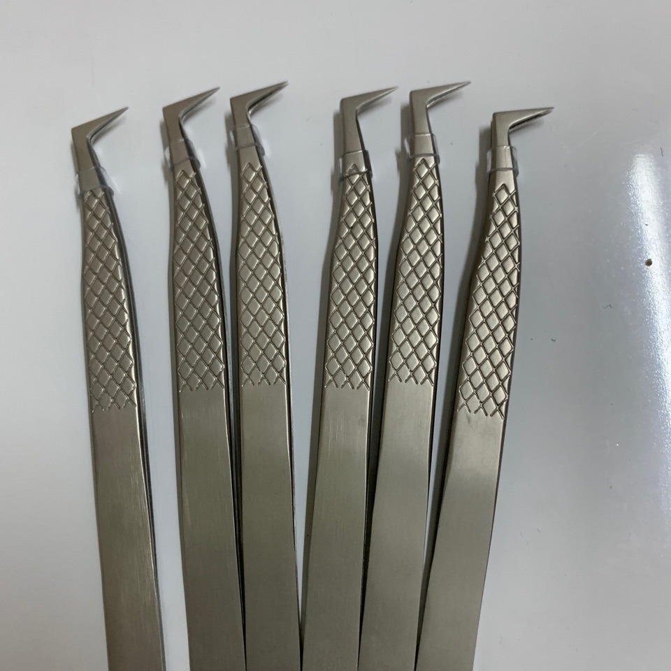 厂家直销 高精密不锈钢尖头7字型嫁接睫毛 压花鹤嘴6A升级板镊子