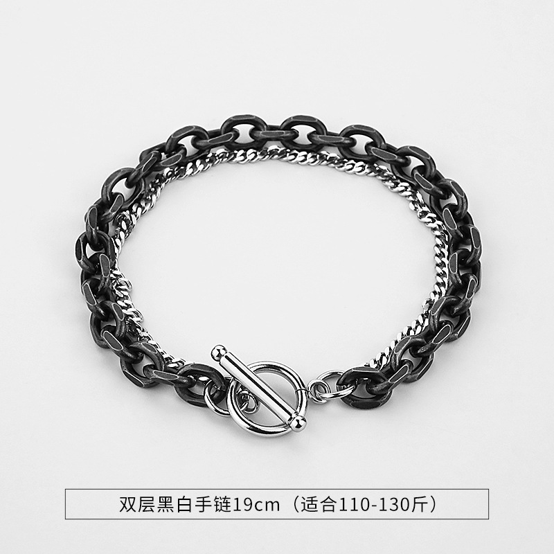 Double layer black and white bracelet 19cm (sectioned style)