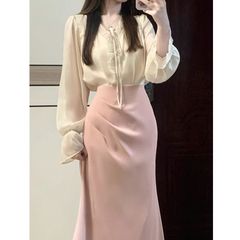 秋装新款女装2025气质女神范粉色连衣裙子法式桔梗高级感两件套装