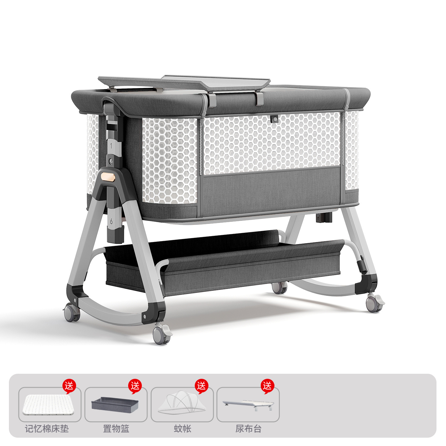 Cama para bebés, campana móvil, cuna, cama plegable portátil multifuncional, cama BB para recién nacidos, cama de empalme grande