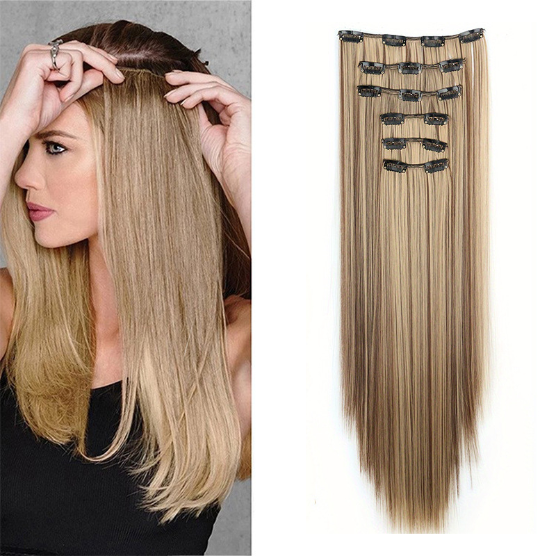 Europa y los Estados Unidos sin rastro extensión de cabello de 24 pulgadas de cabello recto de 6 piezas de cabello de alta temperatura extranjera