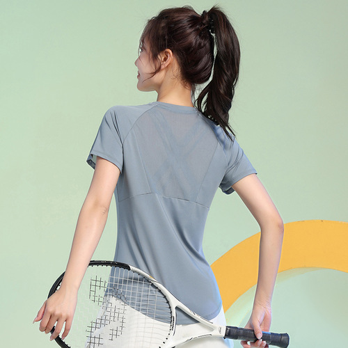 Summer Outdoor Leisure Running Exercise Loose Top Yoga Cover-up Lightweight Short Sleeve Quick Dry Professional Fitness Clothing for Women