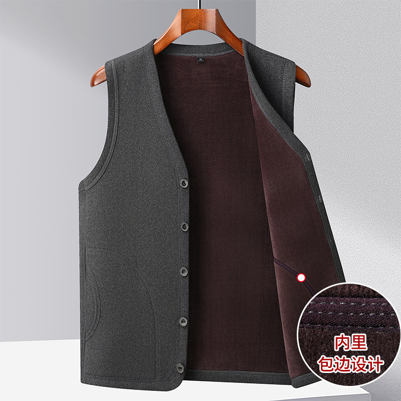 Men's Vest for Middle-Aged and Elderly, Warm Fleece-Lined Thickened Vest, Dad's Casual Outerwear, Grandpa's Cardigan