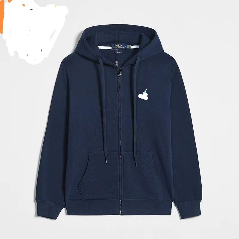 Demi-season fleece hoodie, men's zip cardigan with embroidered pony, casual fit, sizes S–XXXL