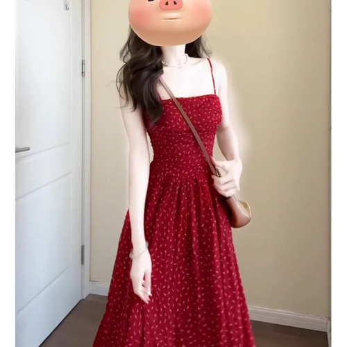 Plus-size vintage floral print women's summer sweet temperament waist-cinch strap dress with sun protection sweater two-piece set