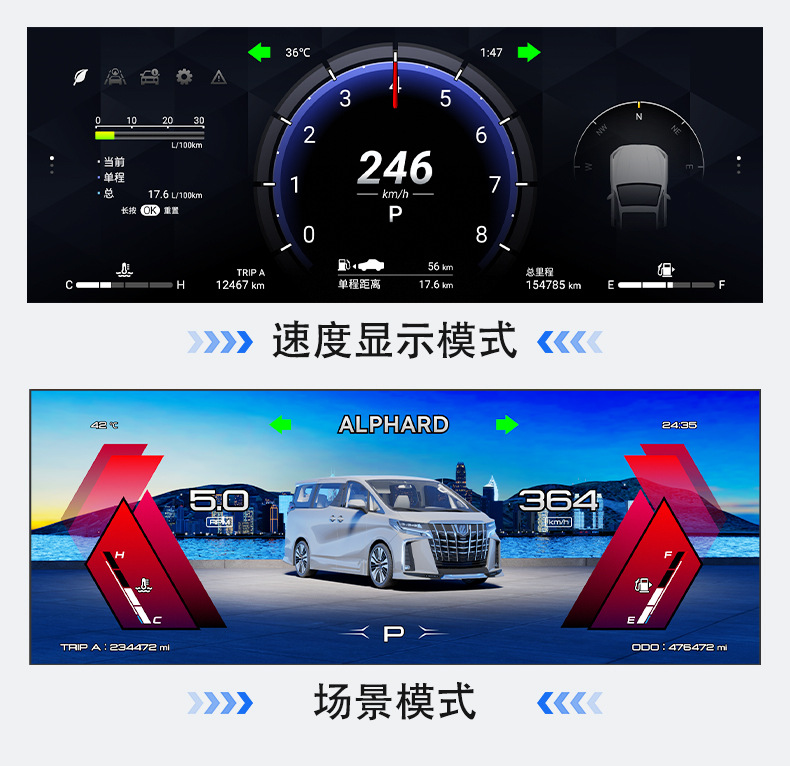 Suitable for Toyota Alphard 20 Series and 30 Series Modification and Upgrade with Carplay Full Lcd Instrument Panel Display