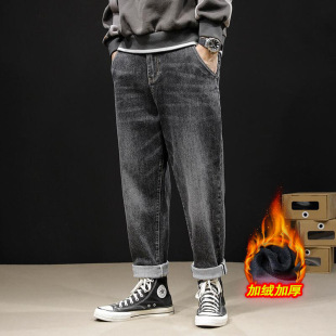B233 | Large size men's 2022 autumn and winter New Japanese loose large size Harlan jeans retro washed trousers