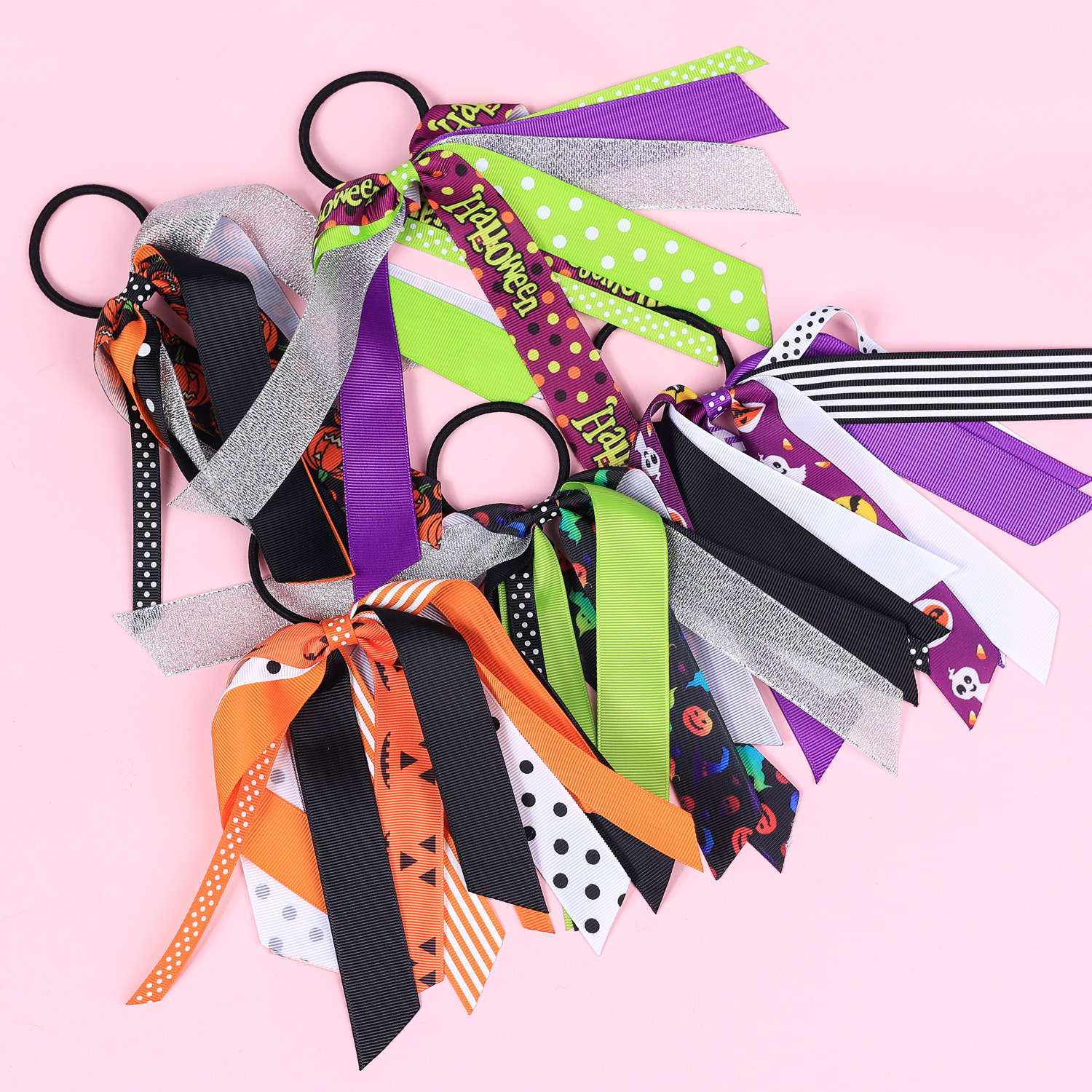 16g Weight Hair Tie Hair Accessories Type 5 Colors Can Be Mixed Quantity Party, Festival Occasion Threaded braid Material Halloween Festival Letter Pattern Kid'S Gender IG Style Style Halloween IG Style Kid'S Letter Threaded Braid Hair Tie 1