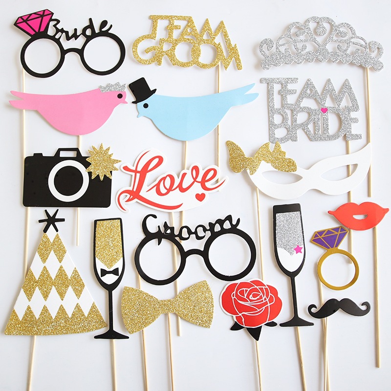 Fiesta de solteros accesorios de fotografía boda estampado papel de mano hombre y mujer unicornio amor pájaro decoración de la novia