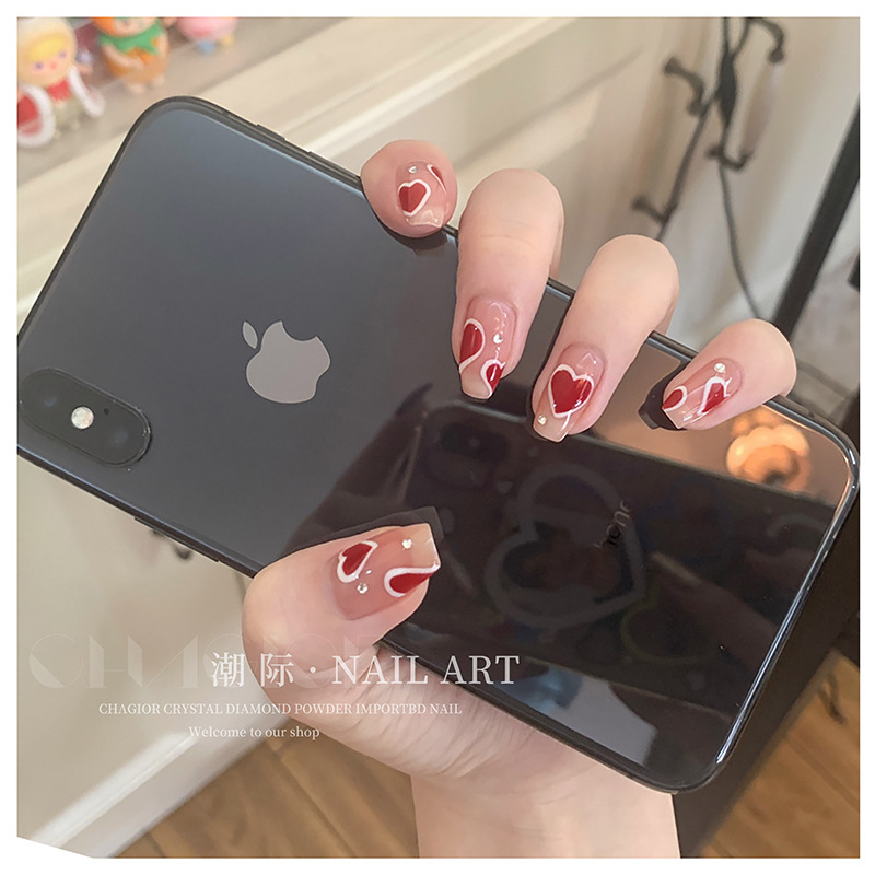 Estrella blanca 3D con adhesivo japonés 3D que no se desvanece Popular en línea celebridad amor uñas pegatinas vino rojo melocotón corazón