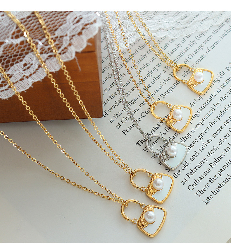 Women Fashion Geometric Titanium Steel Necklace Plating Artificial Pearls Stainless Steel Necklaces_colorza_3