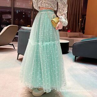 植絨印花波點半身裙女中長款高腰顯瘦大擺字蛋糕蓬蓬仙女裙