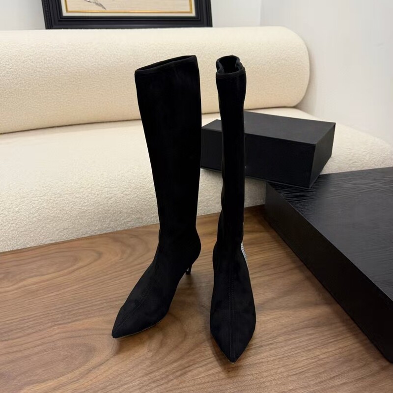 Women's Mid-Calf Boots with Pointed Toe, New Autumn and Winter Style, Thin High Heels, Petite, Knee-High, Suede, Slim Long Boots Women's Mid-Calf Boots with Pointed Toe, New Autumn and Winter Style, Thin High Heels, Petite, Knee-High, Suede, Slim Long Boots