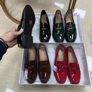 2025 Foreign Trade Leisure All-match British Style Patent Leather Buckle Coarse Heel Loafers