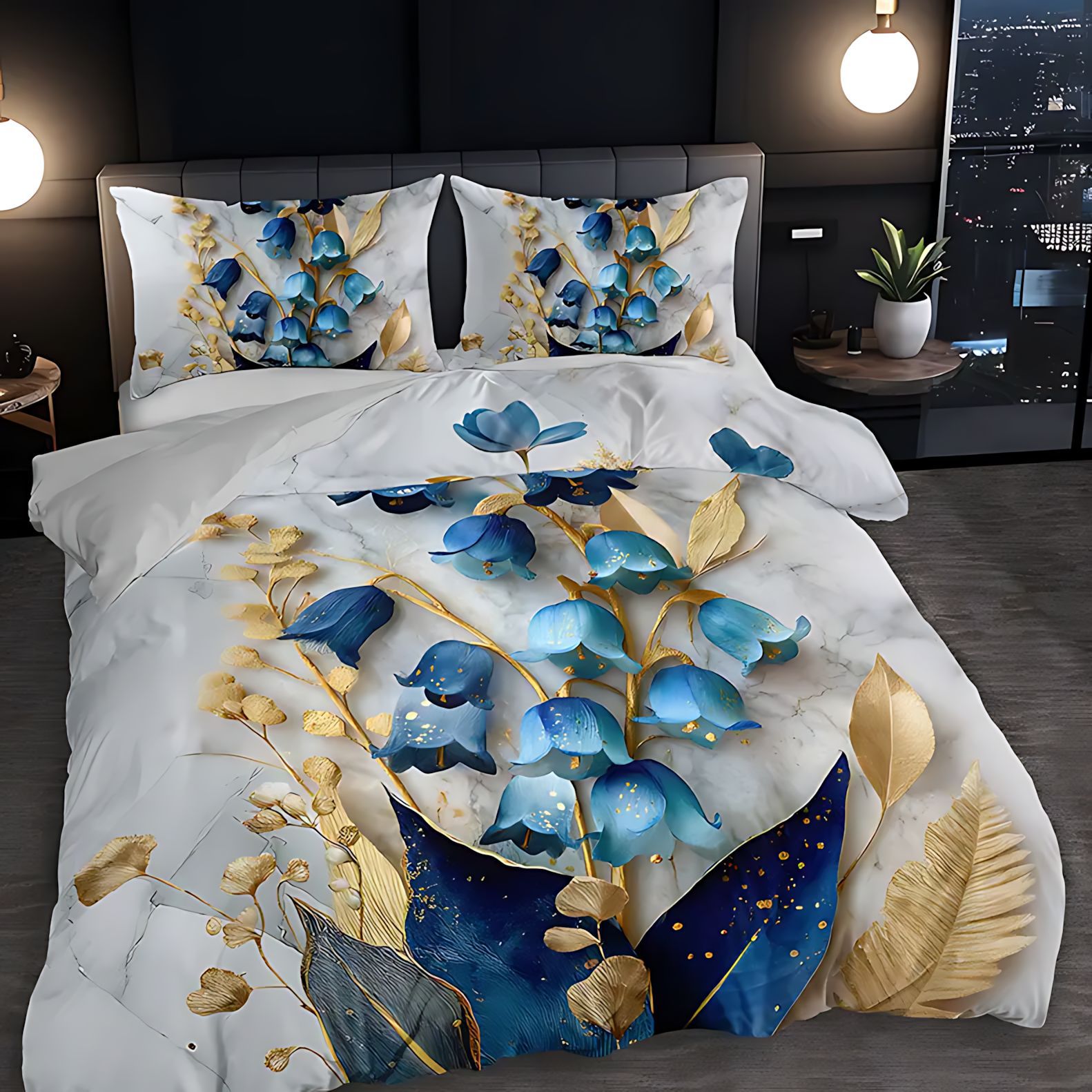 TEMU / JIT transfronterizo set de colcha azul planta floral diseño de impresión digital fuente de ropa de cama fabricantes