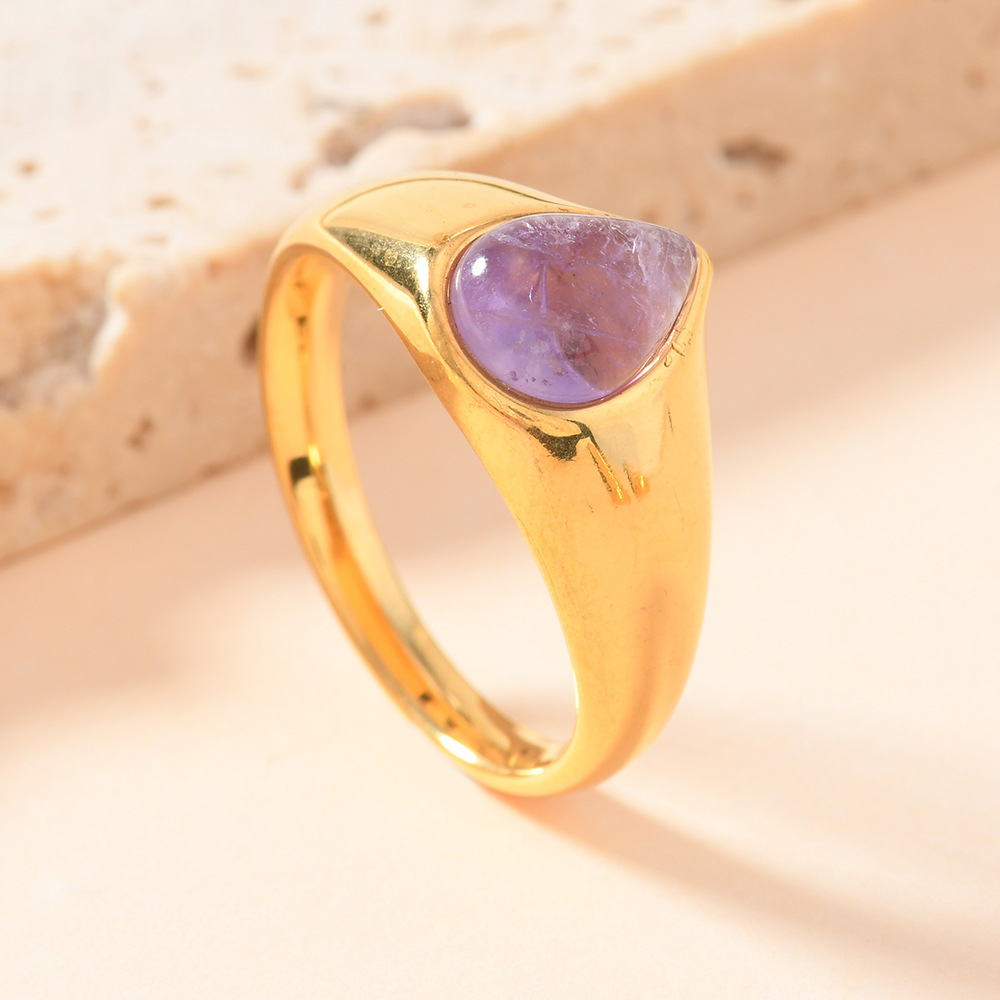 Anillo de acero de titanio de moda europea y americana mujer no se desvanece fundición de gota de agua anillo de piedra natural joyas de lujo al por mayor