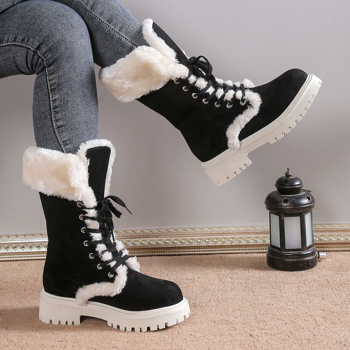 Winter non-slip keep warm boots, plus size, 2023, mid-length