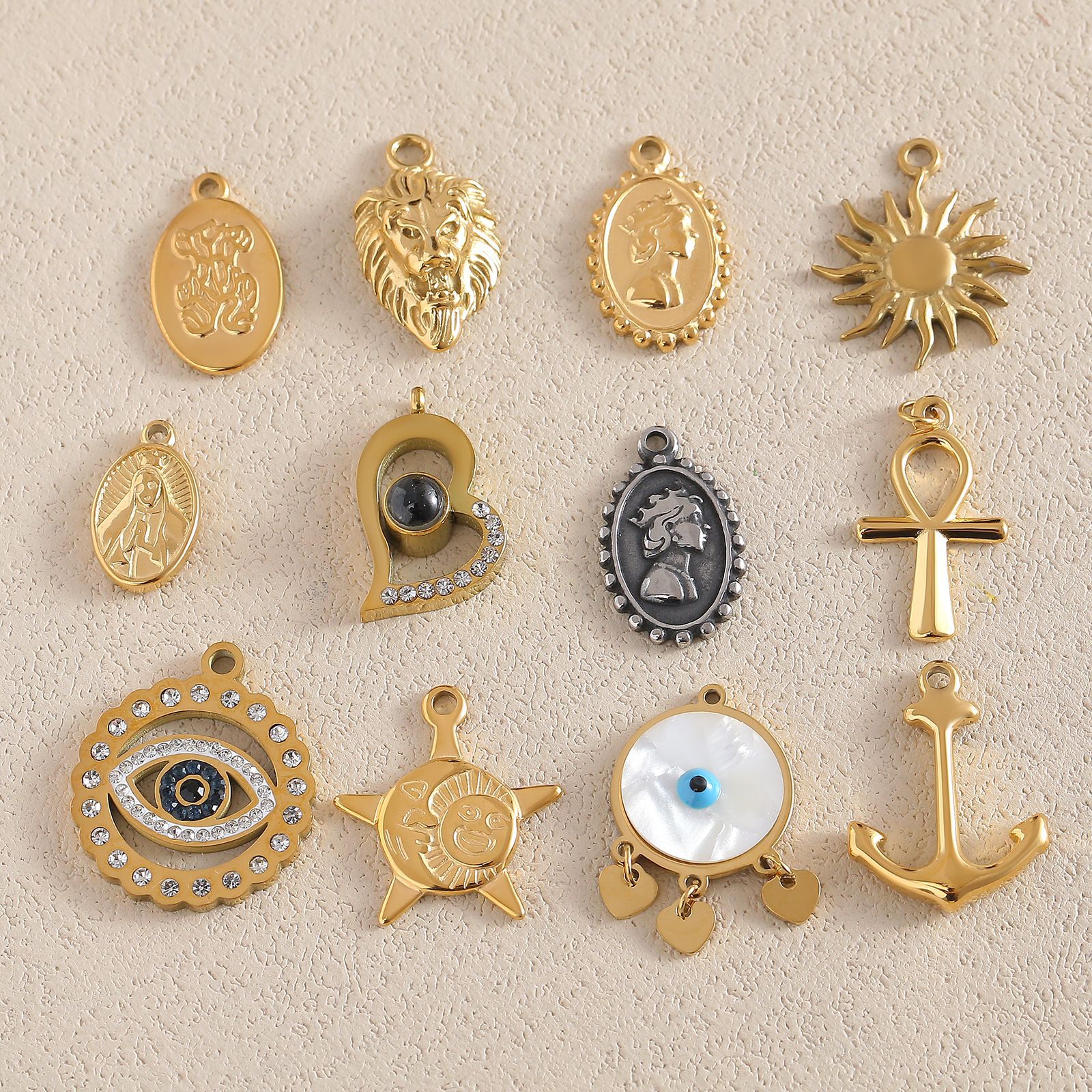 Electroplating Gold Plating Process 1 Piece 316 Stainless Steel Zircon Cross Sun Pendant DIY Jewelry Accessories Earrings Necklace