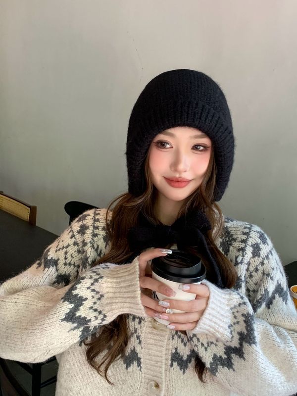 巴拉克拉法帽子女红色秋冬季保暖百搭显脸小纯色针织毛线护耳朵帽|undefined