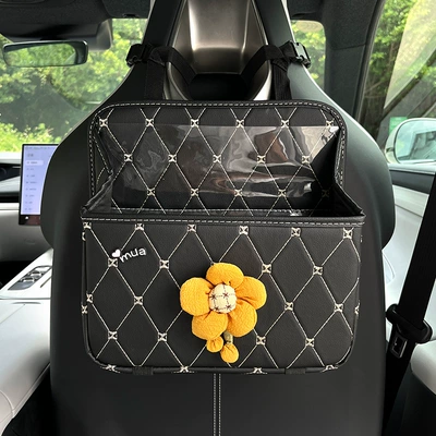 Cute Car Storage Box Seat Car storage bag/box - sports-seat-turmeric-sunflower-black-multifunctional-storage-bag-free-waterproof-bucket-garbage-bag